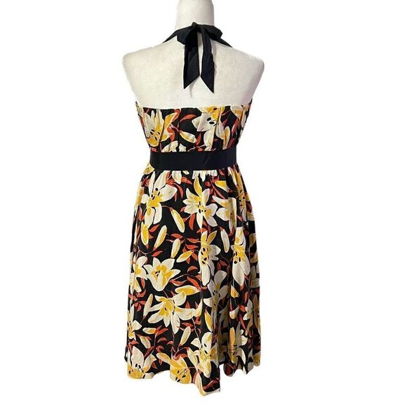 Moulinette Soeurs* Black & Yellow Small Silk Floral Print Halter Neck A-Line Dre - Picture 10 of 13
